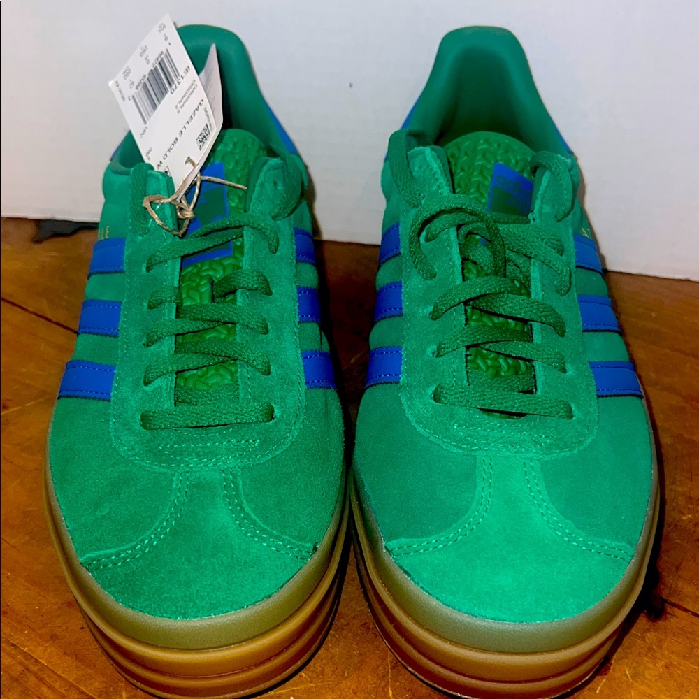 adidas Green Sneakers with Blue Stripes